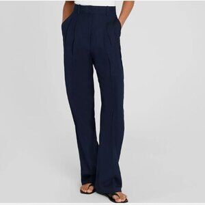 CLUB MONACO Pleated Linen Blend Trousers, sz 12, navy